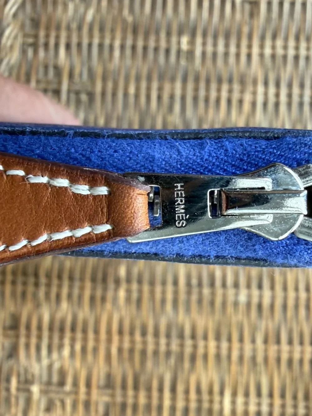 HERMES Blue Leather Zip Wallet Clutch - Picture 6 of 13